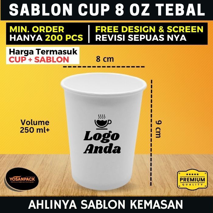 Jual Sablon paper cup 8 oz TEBAL 1 warna - Sablon Hot Paper Cup Putih ...