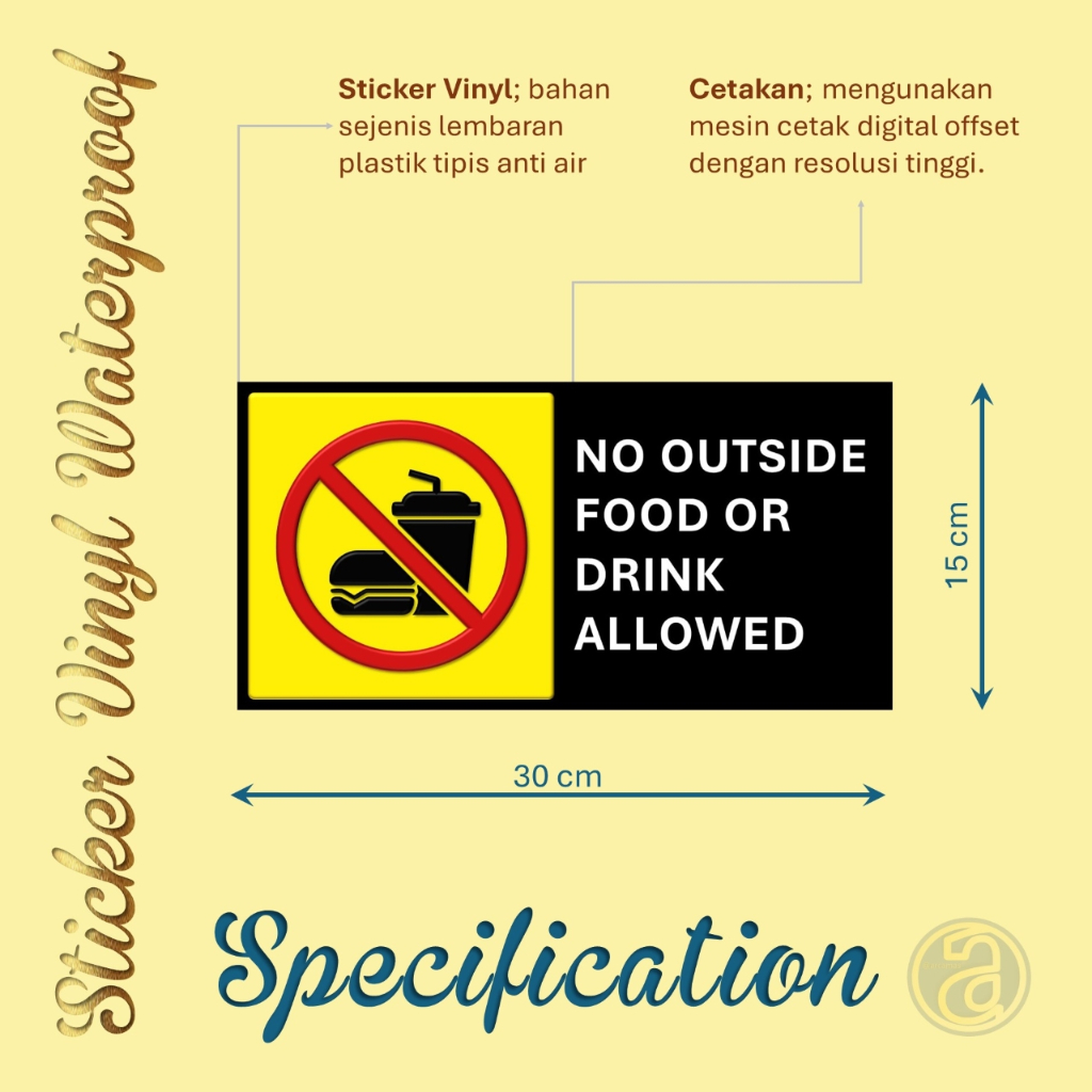 Jual Stiker rambu Dilarang membawa makanan dan minuman dari luar ...