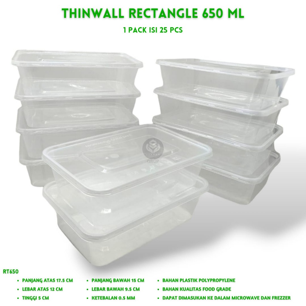 Jual Thinwall Rectangle 650 Ml Food Container Thinwall 650 Ml (Isi 25 ...