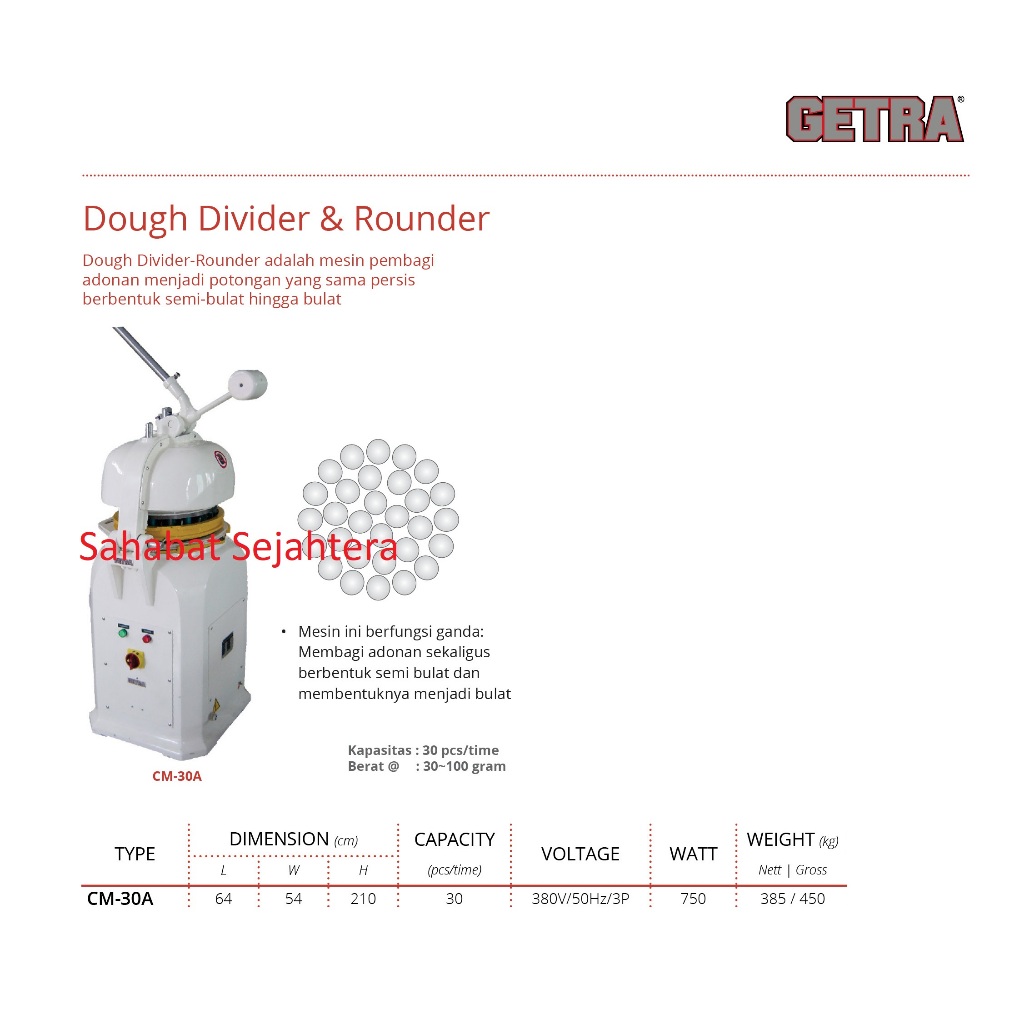 Jual GETRA Dough Divider & Rounder CM-30A Mesin Pembagi Adonan Menjadi ...