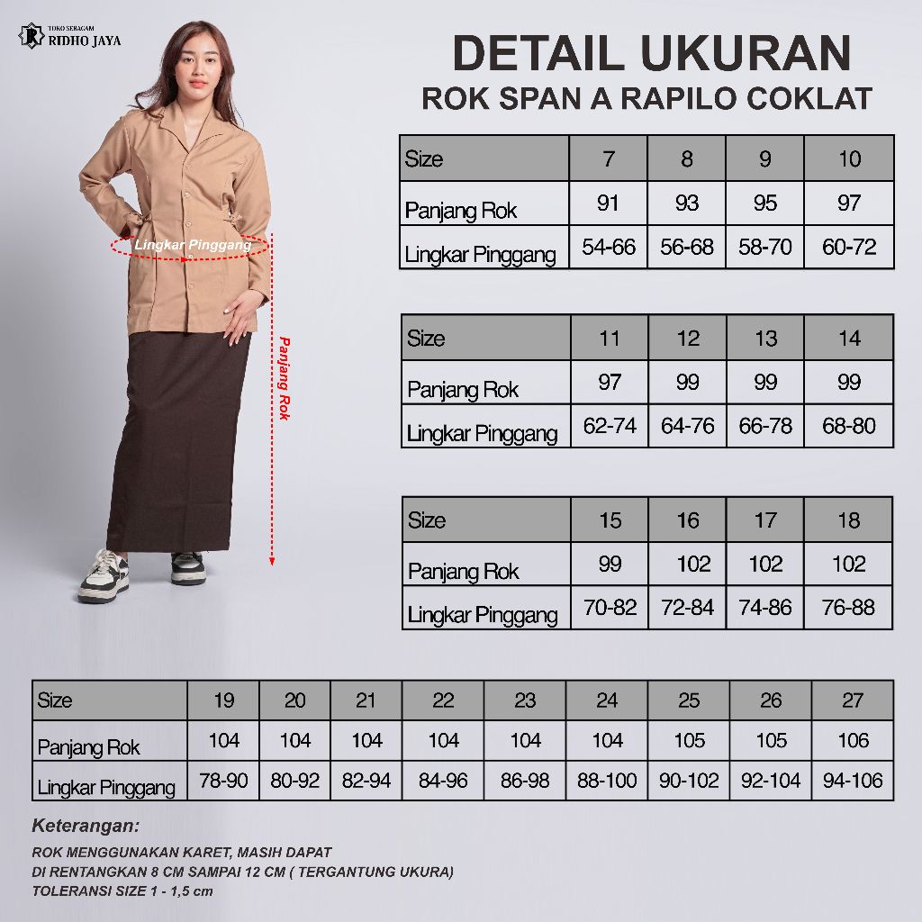 Jual RIDHO JAYA - Rok Span Coklat Rapilo Rafilo A Panjang Rok Pramuka ...