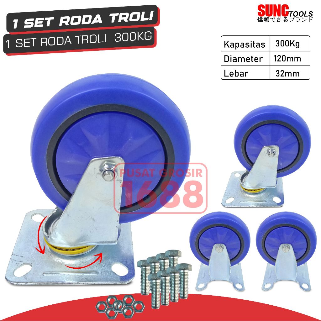 Jual Roda Troli Trolley Wheel 1 Set 300kg | Shopee Indonesia