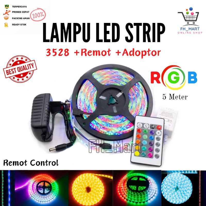 Jual Lampu LED Strip 3528 + Remot + Adaptor RGB || 5 Meter | Shopee ...