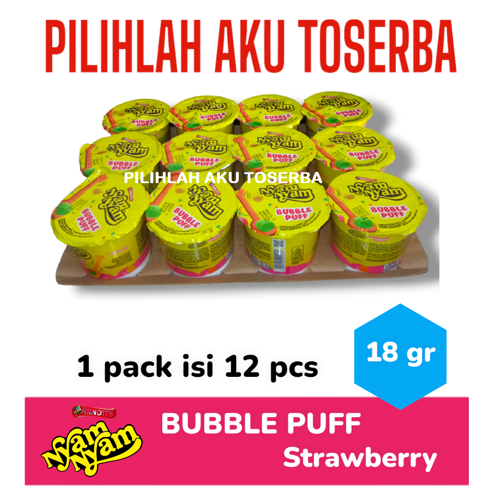 Jual Arnott's Nyam Nyam Bubble Puff STRAWBERRY 18 gram - ( HARGA 12 PCS ...