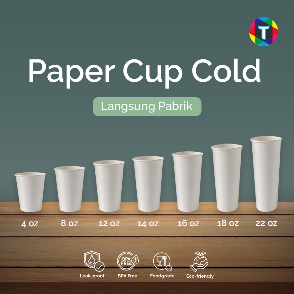 Jual Paper Cup Polos 5oz 8oz 12oz 14oz 16oz 22oz Cold + Tutup / Gelas ...
