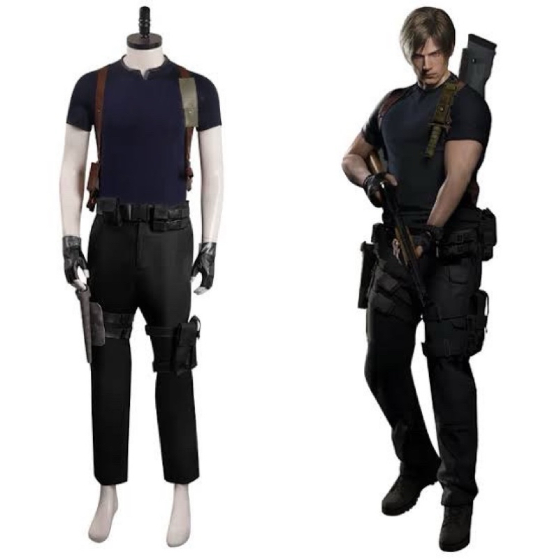 【Rollenz】Ready Leon S Kennedy Resident Evil Remake Cosplay Costume Game  Fullset Wig Kostum RE4 Remake Leon