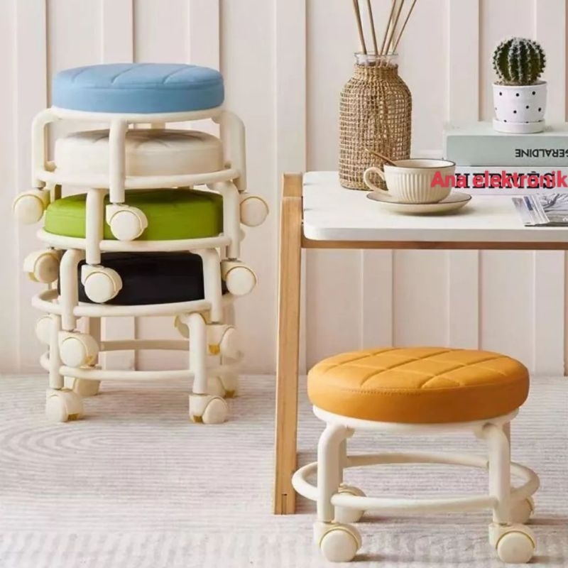Jual KURSI MINI BULAT RODA PUTAR 360 DERAJAT MULTIFUNGSI | Shopee Indonesia