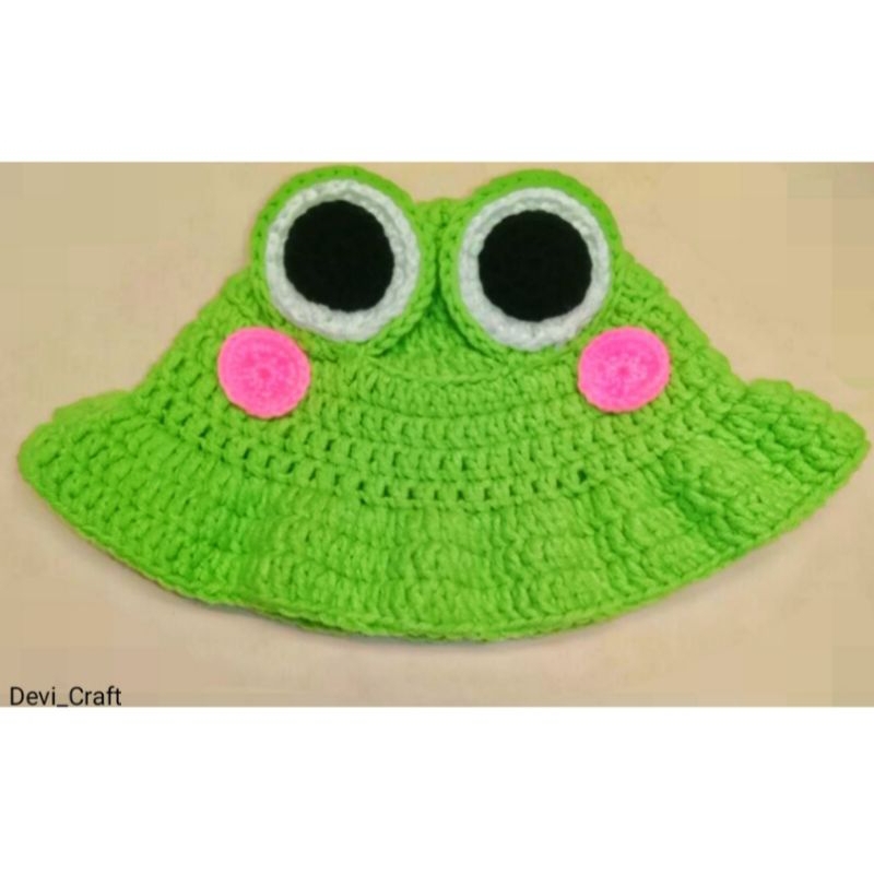Jual Frog Crochet Bucket Hat/Topi Rajut Kodok /Topi Rajut Anak Sampai ...