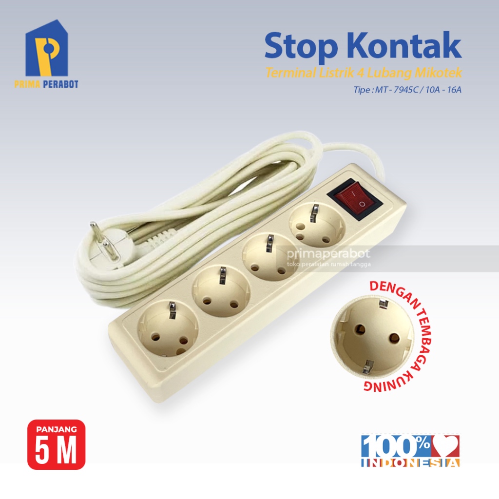 Jual Stop Kontak Putih Terminal Listrik 4 lubang 5 Meter Mikotek ...