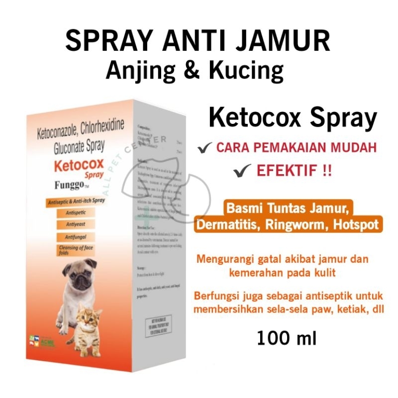 Jual Spray Jamur Kucing Anjing Funggo KETOCOX Spray 100 ml Anti Jamur