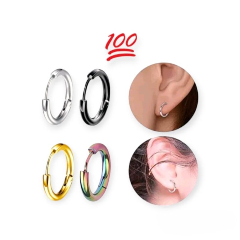 Jual Sepasang Anting Ring Engsel Titanium Hoops Anti Karat | Shopee ...