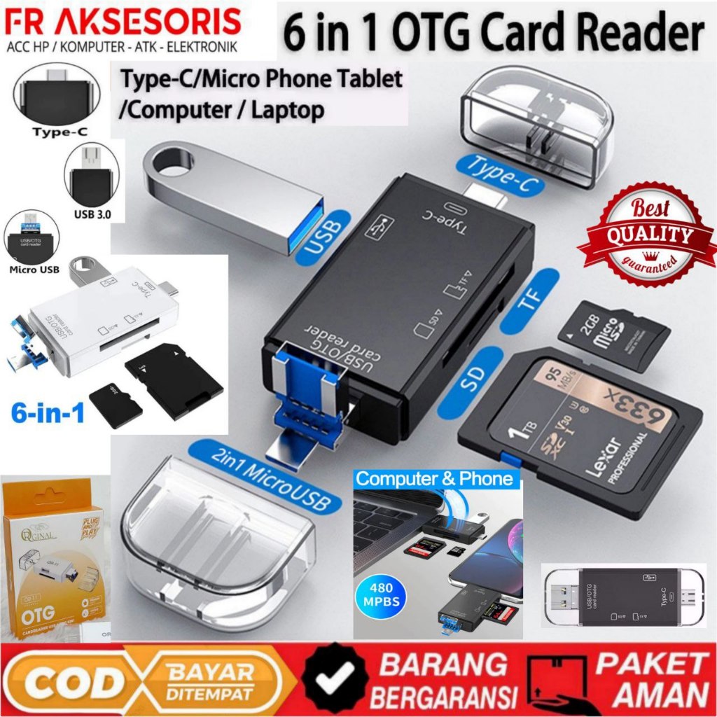 Jual Card Reader 6 In 1 Card Reader Multifungsi OTG Card Reader Type C ...