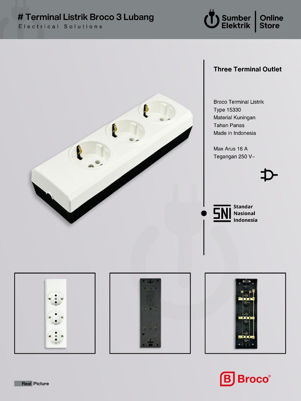 Jual Terminal Outlet Listrik Broco 3 Lubang Bahan Full Kuningan ...