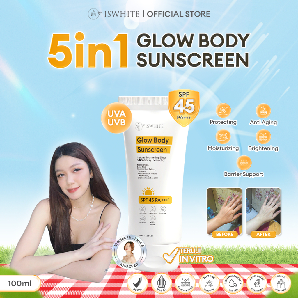 Jual ISWHITE Glow Body Sunscreen SPF 45 PA +++ Hybrid Sunscreen dengan ...