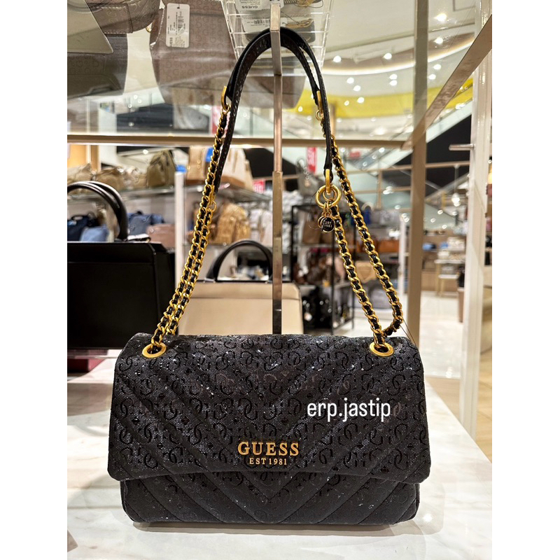 Bandolera Cruzada GUESS Jania Convertible Para Mujer - Acolchado PU, Cadena Ajustable, Bolsillo Cremallera