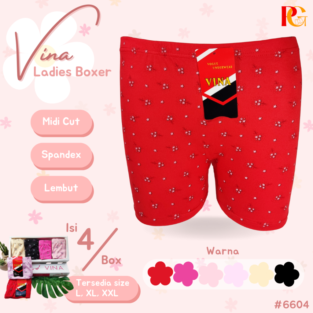 Jual 3, 4 Pcs VINA BUNGA 6604 Celana Dalam CD Boxer Brief Wanita, Cewek ...
