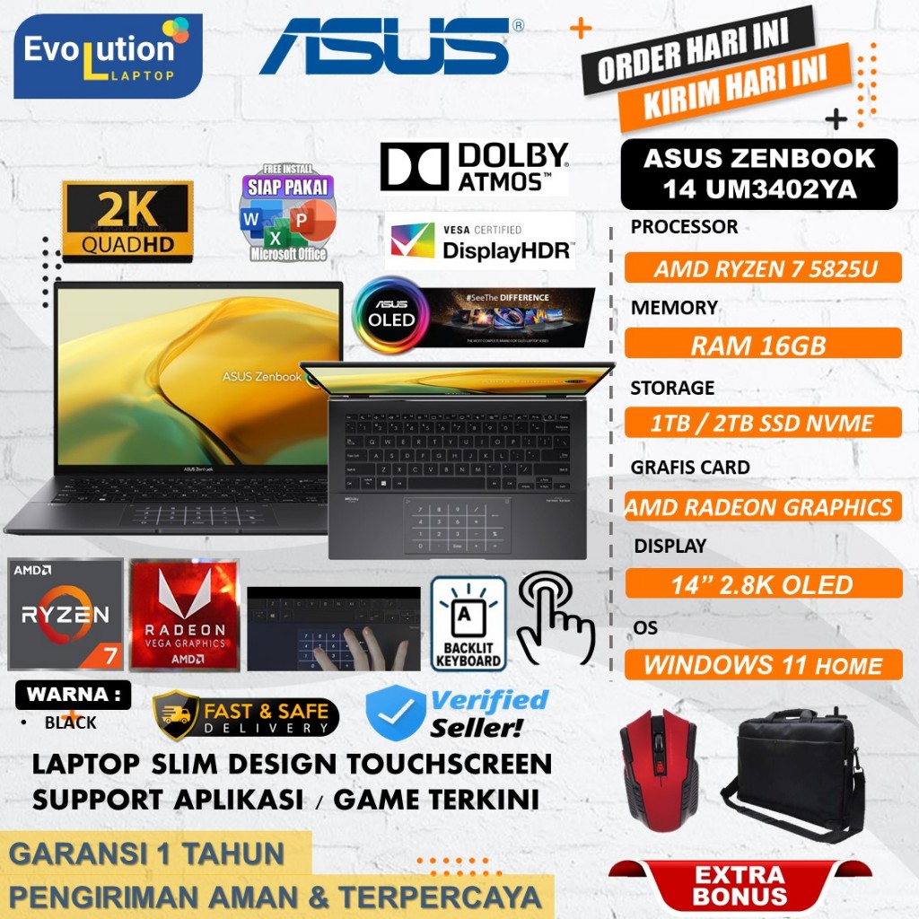 Jual Laptop Asus Zenbook 14 Um3402ya Amd Ryzen 7 5825u 16gb 1tb Ssd