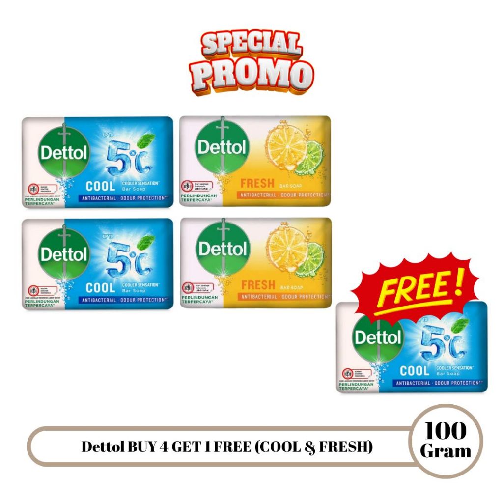 Jual DETTOL BUY 4 GET 1 FREE Sabun Mandi Batang Anti Bacterial Cool ...
