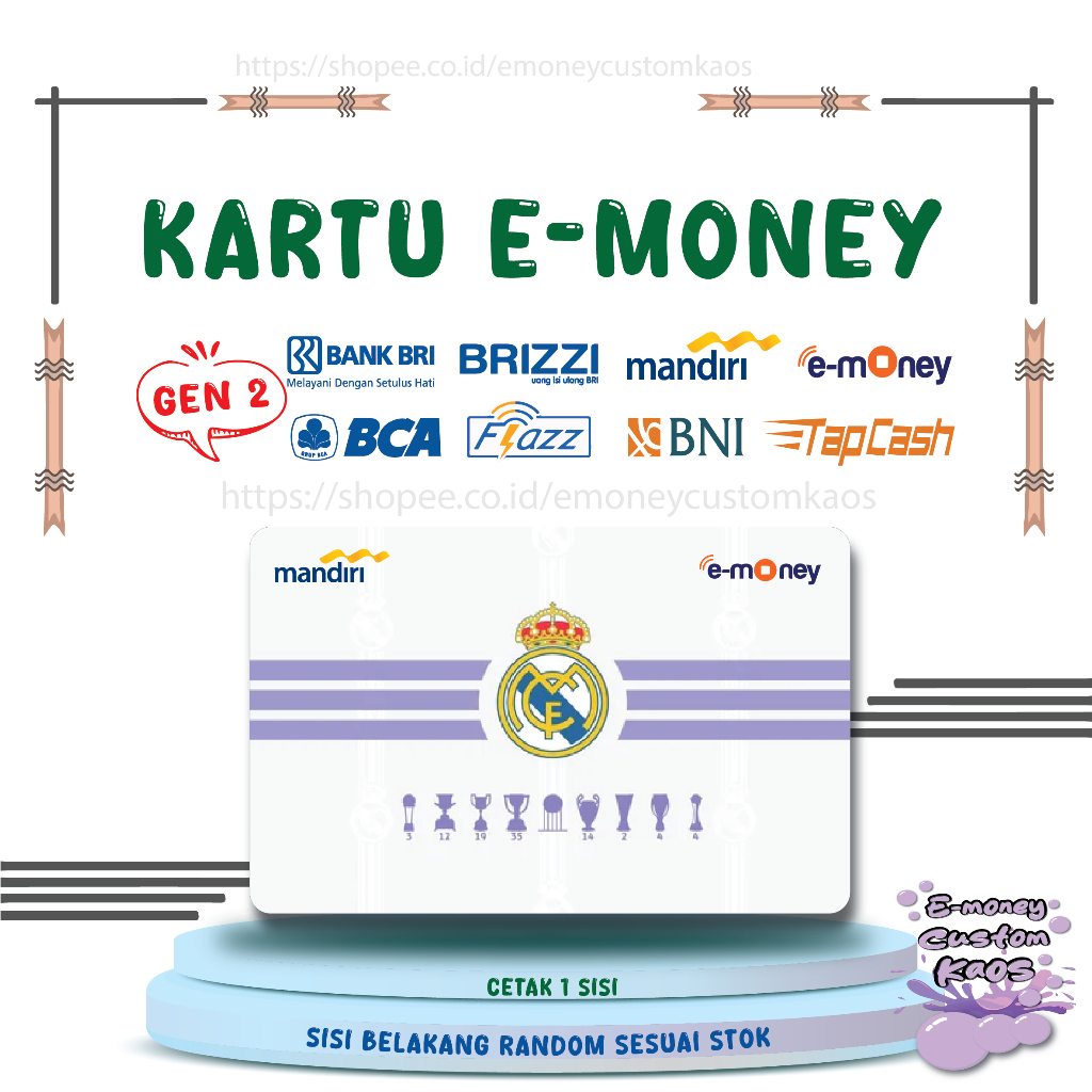 Jual KARTU EMONEY ETOLL KLUB BOLA LOGO REAL MADRID MANDIRI FLAZZ BCA ...