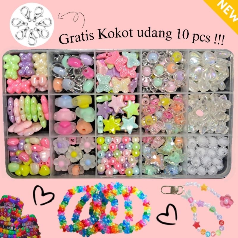 Jual Paket DIY manik gelang karakter/ manik one set BOX/ manik 15 sekat ...