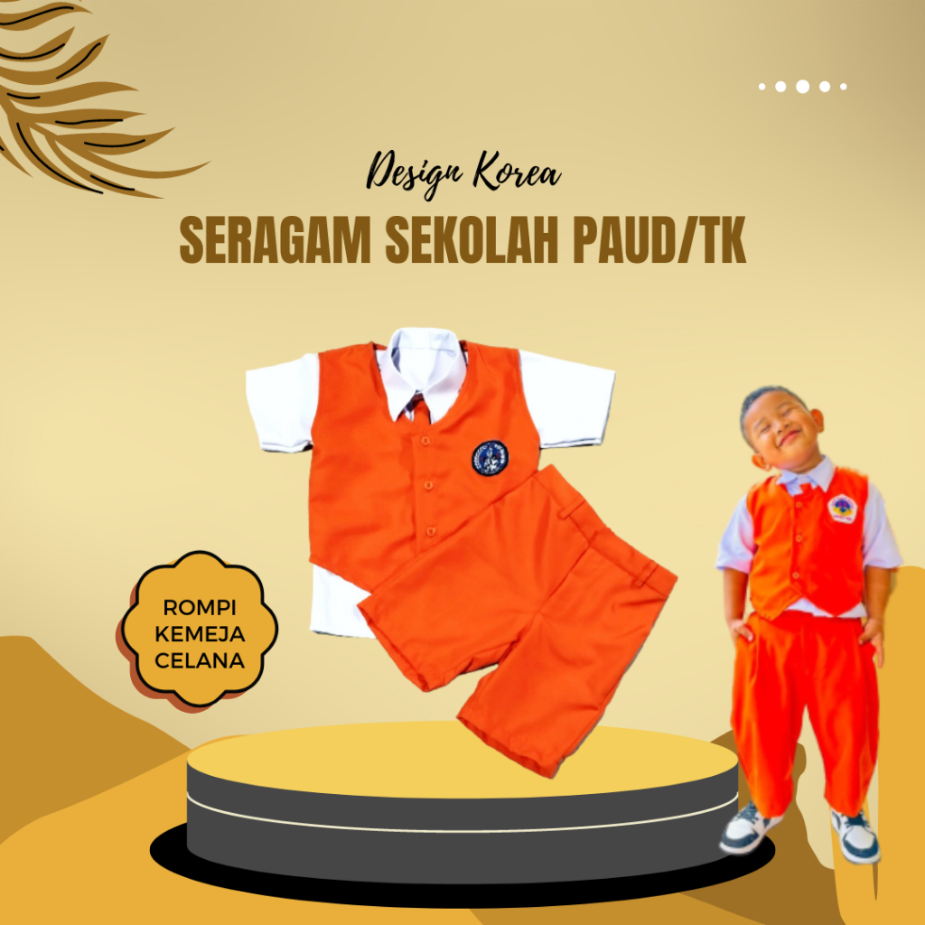 Jual Baju Seragam Anak PAUD Seragam TK Lengkap Rompi Model Korea Warna