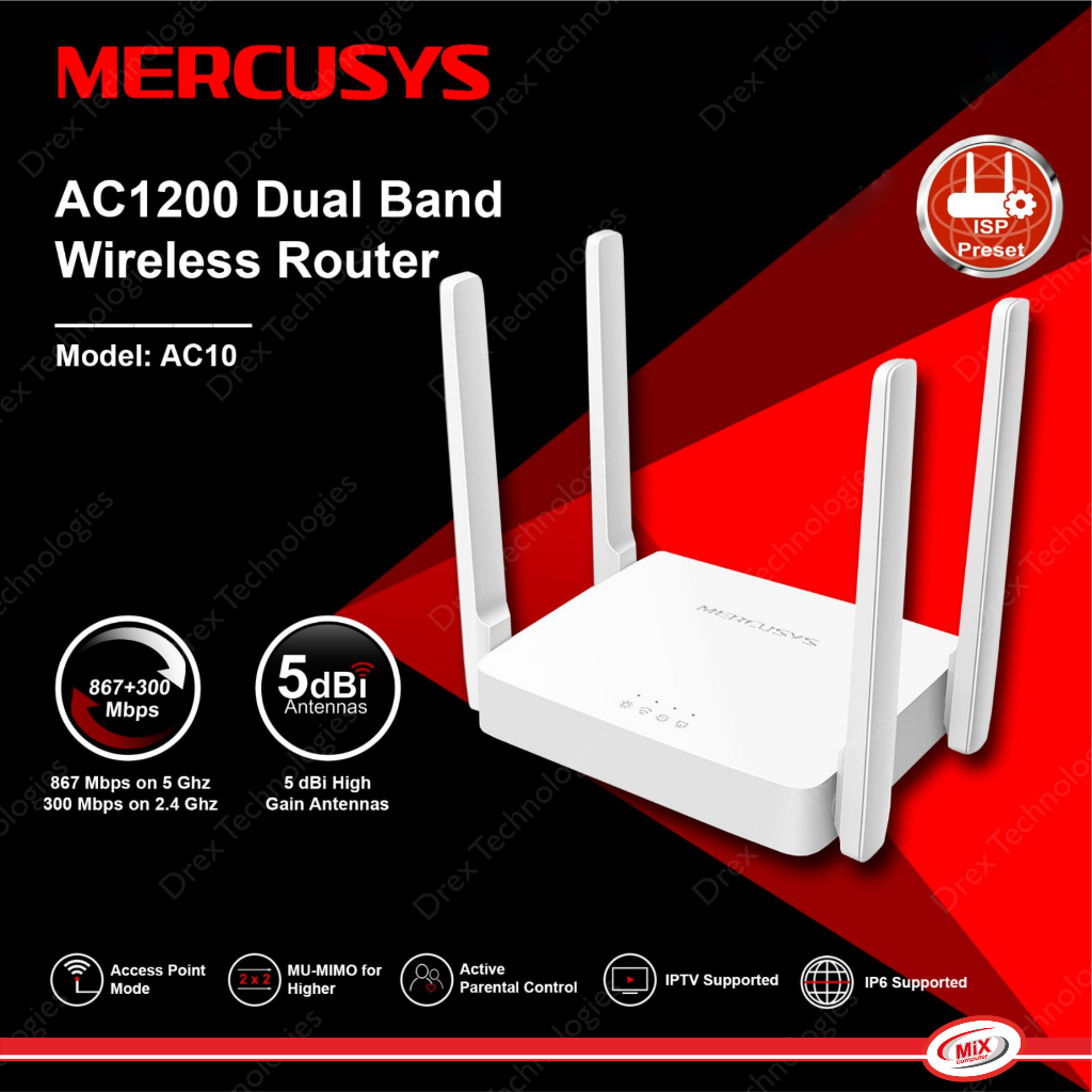 Jual Mercusys AC10 Router WiFi AC1200 300Mbps Wireless Dual Band Router ...