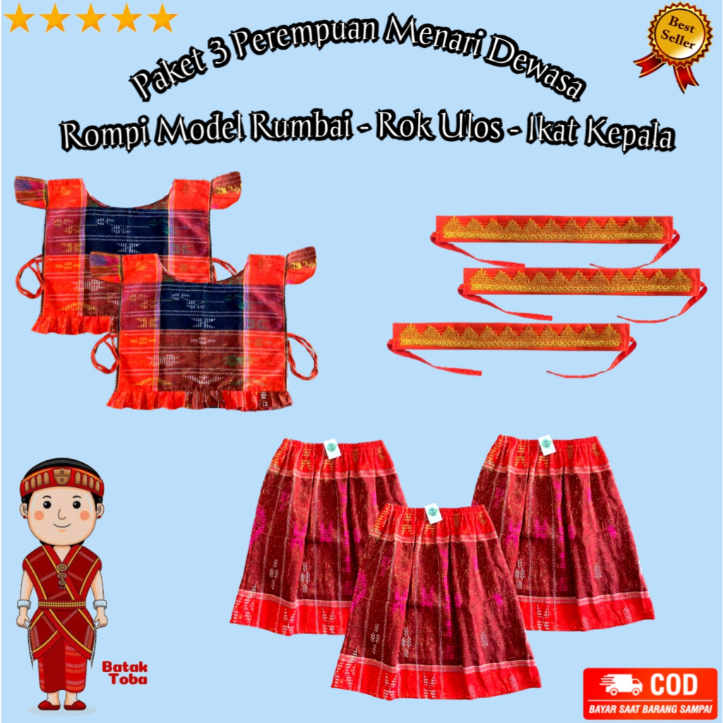 Jual Paket 3 Perempuan Menari Dewasa / Rompi Ulos Model Rumbai / Rok ...