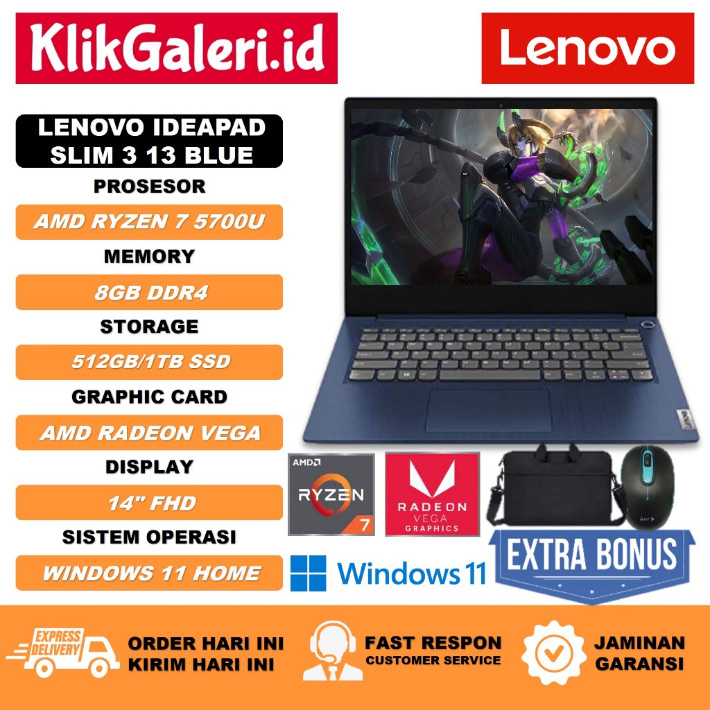 Jual Laptop Gaming Tipis Lenovo Ideapad Slim 3 14 Ryzen 7 5700u 8gb 512gb Shopee Indonesia 0029