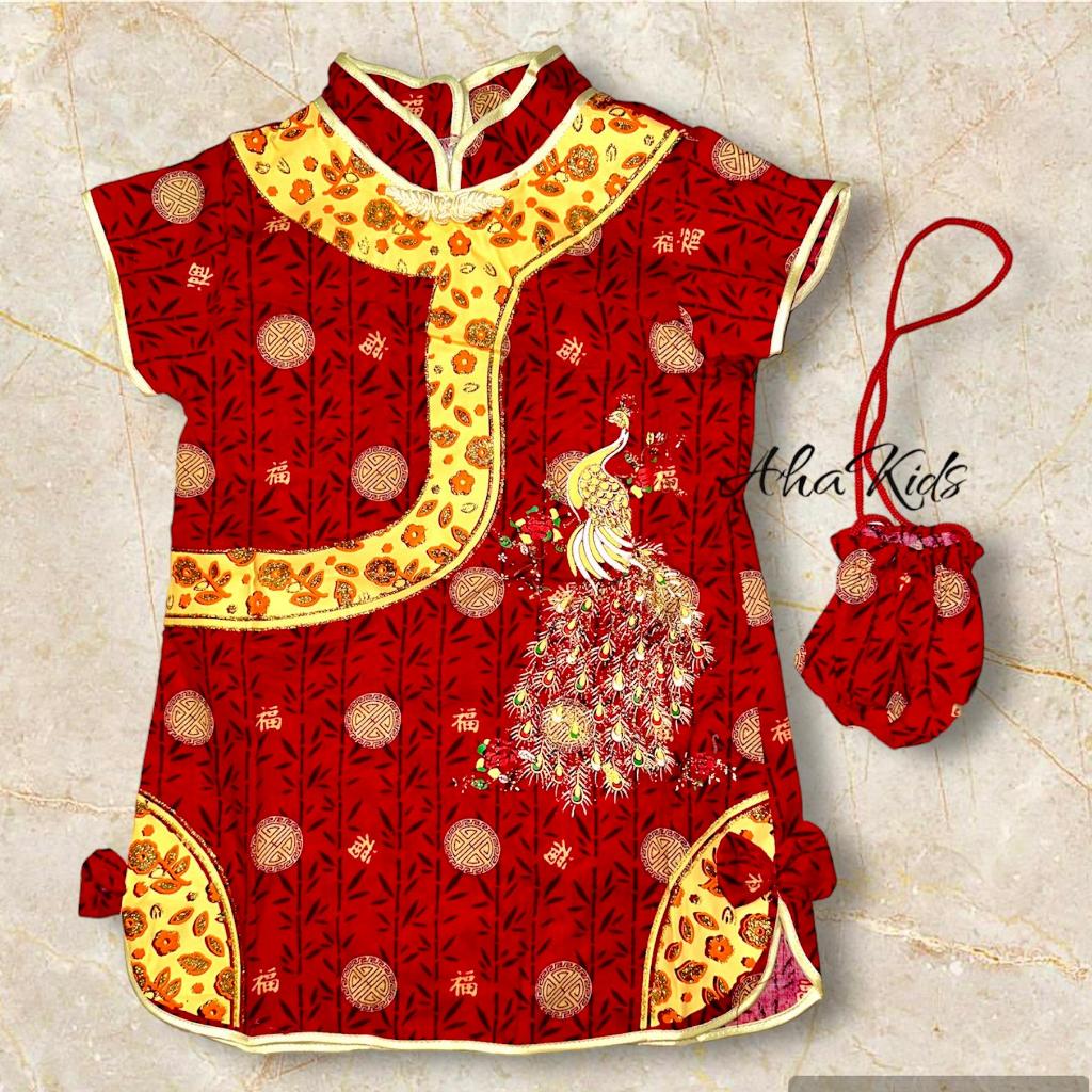 Jual BAJU DRESS CINA ANAK PEREMPUAN MOTIF BURUNG MERAK LUCU/DRESS