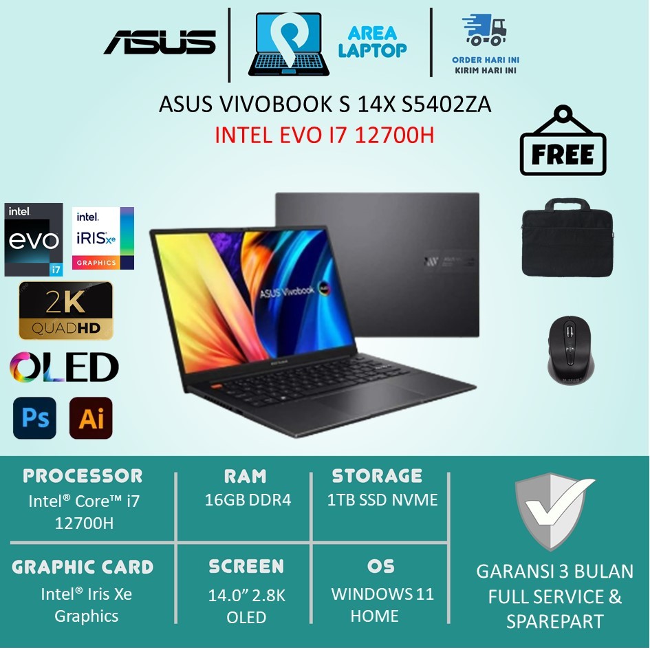 Jual Laptop Slim Asus Vivobook S 14 K3402za Intel Evo I7 12700h 16gb 2tb Ssd Iris Xe 140 28k 8189