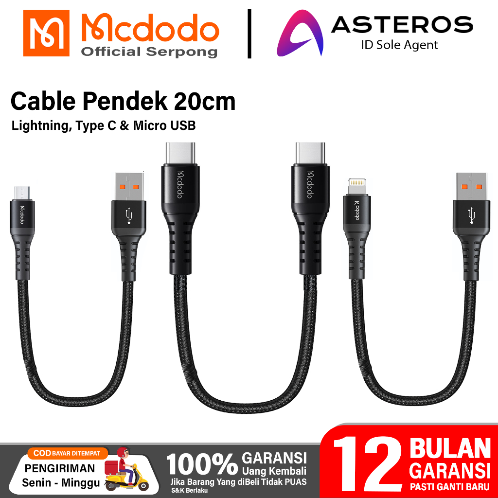 Jual Mcdodo Kabel Pendek Type C Lightning Micro Usb Cable Powerbank Cm Fast Charging