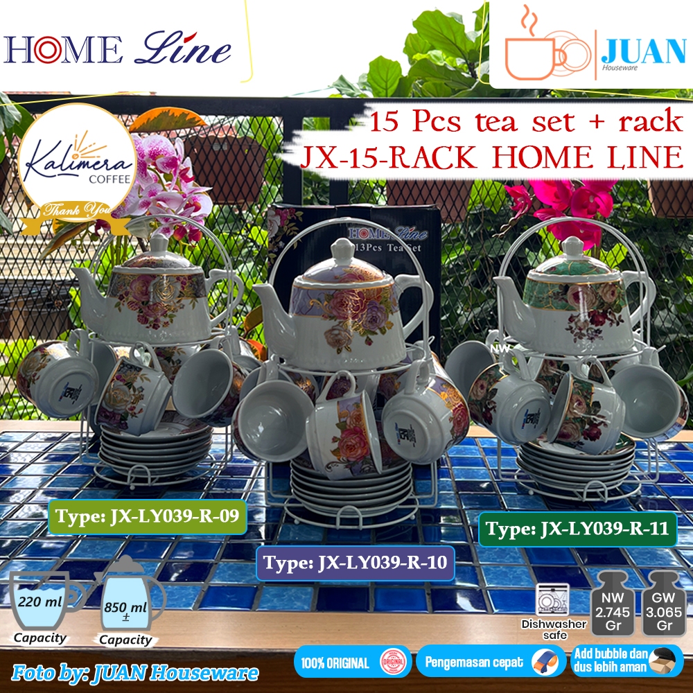 Jual HOMELINE 15pcs cangkir set keramik motif bunga mawar + teko ...