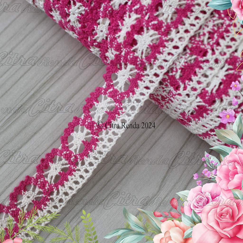 Jual (Per Meter) RDR645 Renda Rajut Kombinasi Pink-Putih Motif Cantik ...