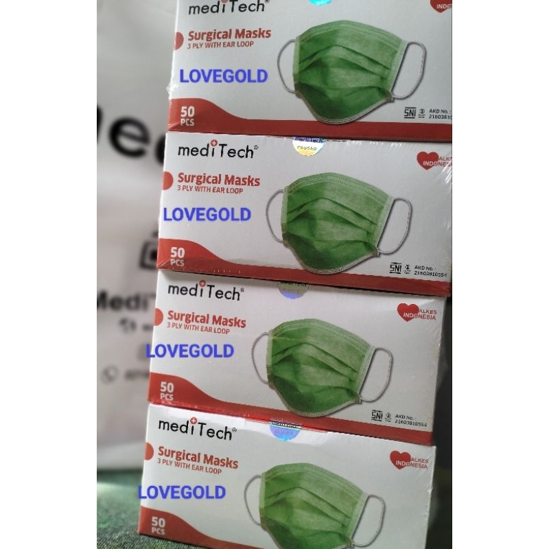 Jual Masker Medis 3ply Earloop/Hijab Meditech isi 50pcs(ada embos ...