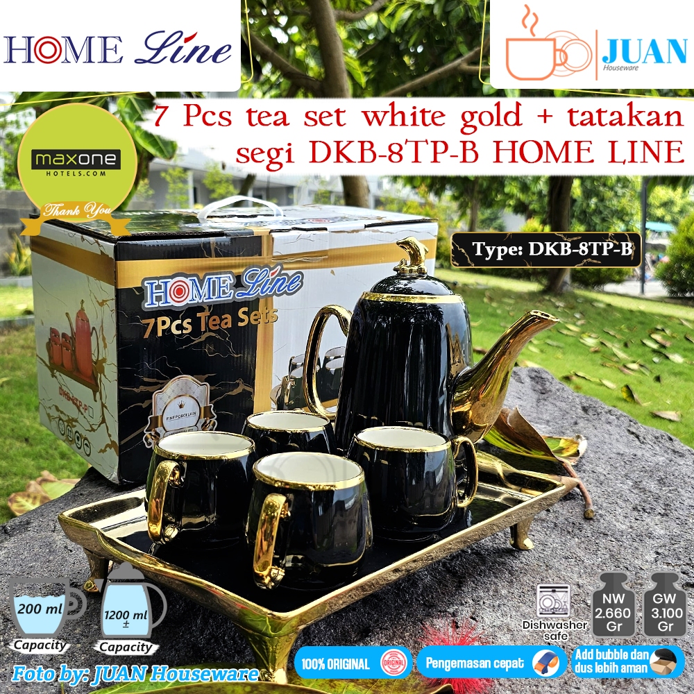 Jual HOMELINE 7pcs tea set black gold + nampan keramik / coffee set ...