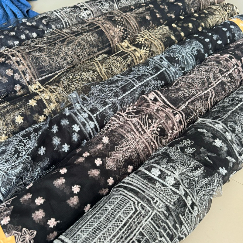 Jual Kain tulle bordir motif etnik dasar warna hitam semua | Shopee ...