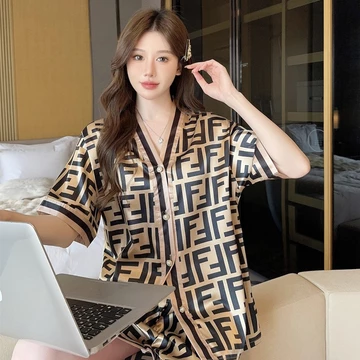 One Set Wanita The Peony Baju Tidur Pajamas Motif Setelan Piyama Dewasa Celana Pendek Satin