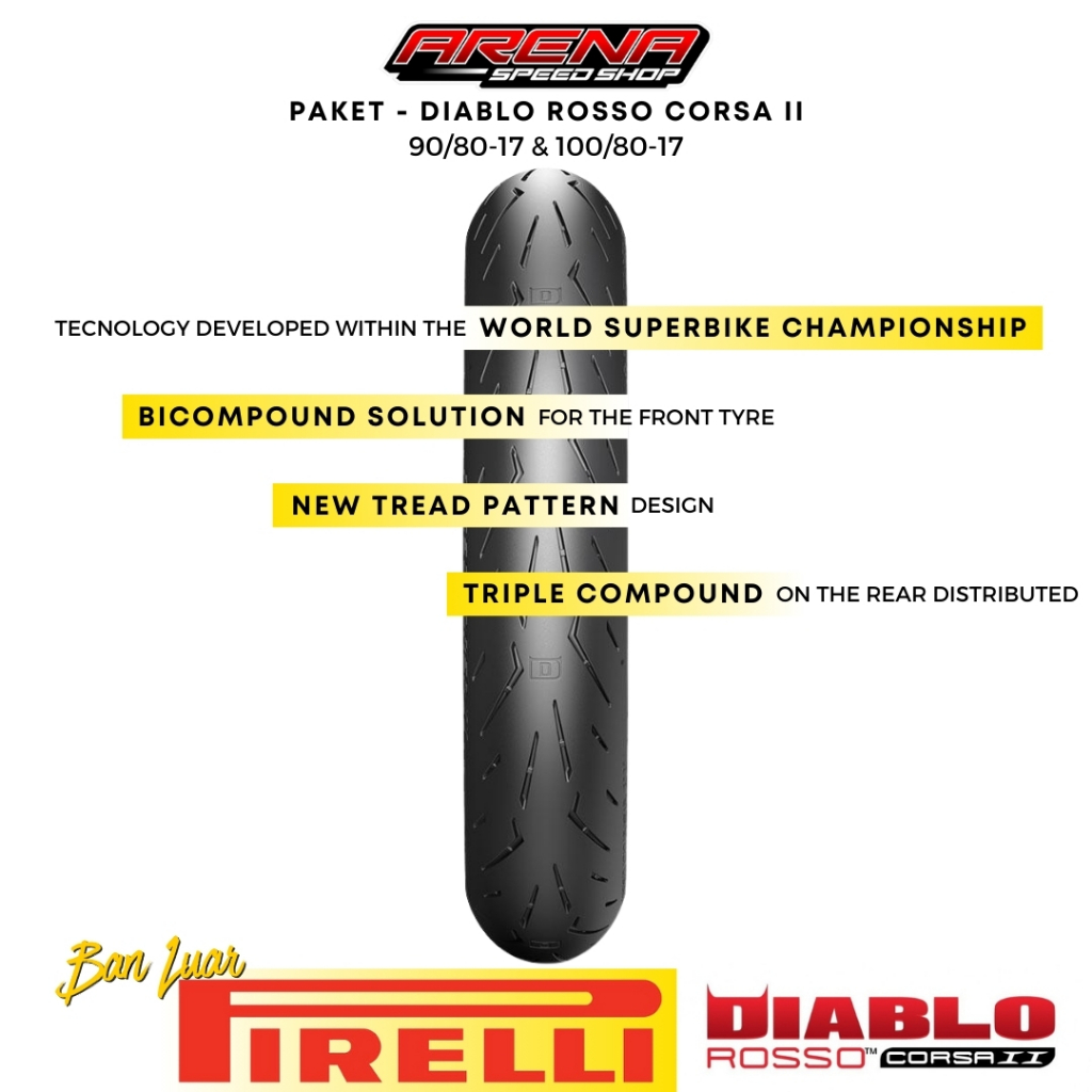 Jual PAKET Pirelli Diablo Rosso Corsa 2 90/80-17 100/80-17 Ban Luar ...