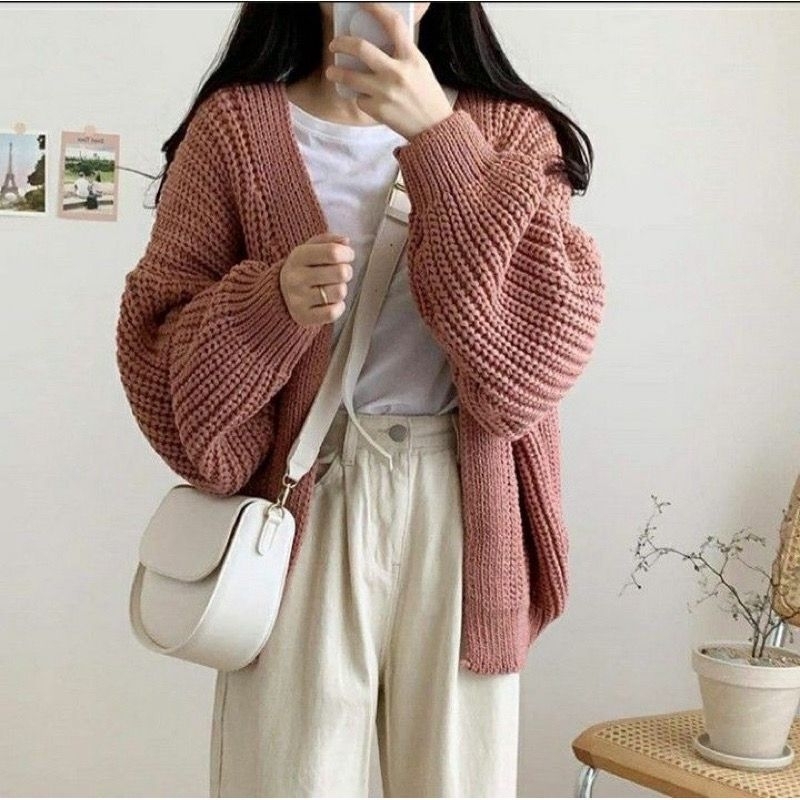 Jual Gracia Kardigan Rajut Tebal Oversize Korean Wanita | Shopee Indonesia