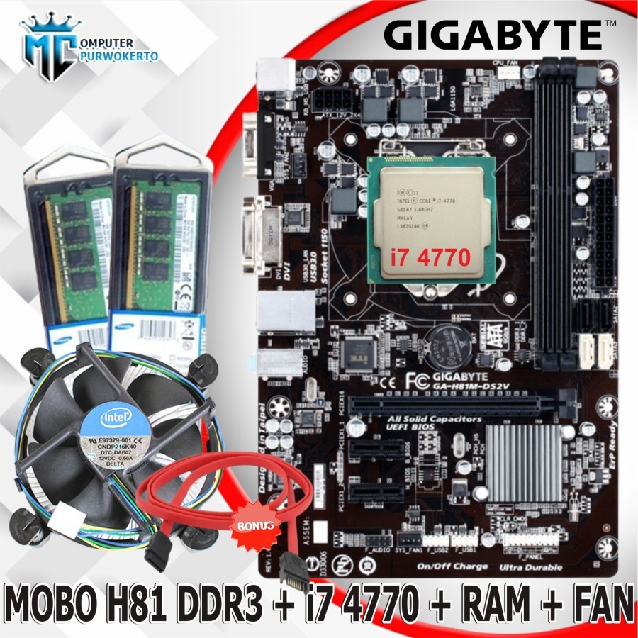 Jual Paket Mainboard Motherboard H81 LGA 1150 Gigabyte Processor