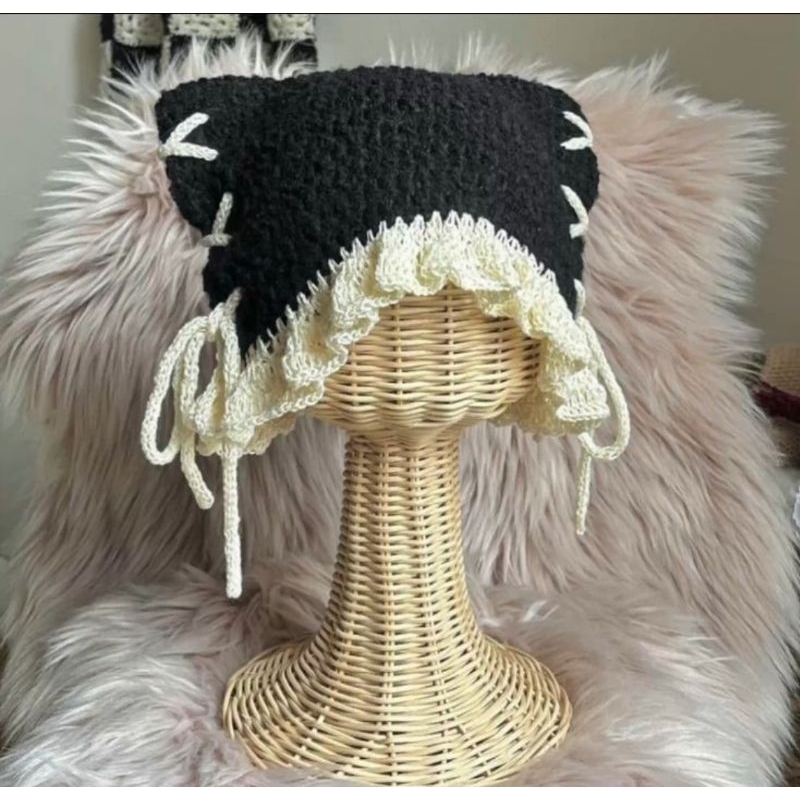 Jual ruffle cat beanie crochet handmade | Shopee Indonesia