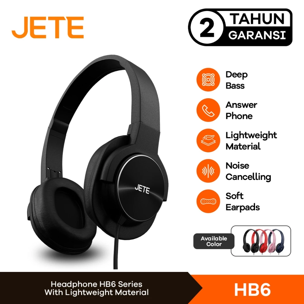 Headset Headphone Kabel JETE HB6 with Noise Cancelling Stereo - Garansi 2 Tahun