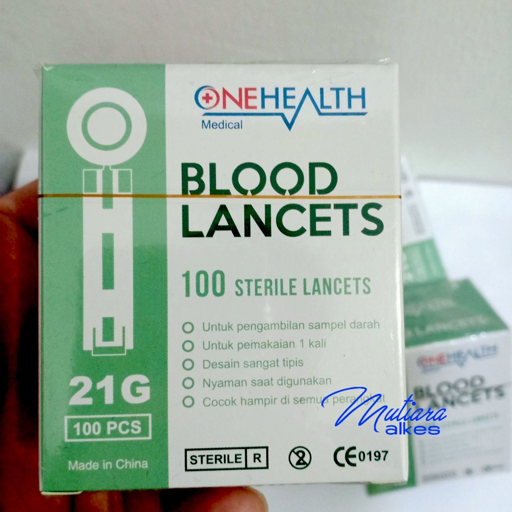 Jual OneHealth Blood Lancet 21G isi 100 Jarum Bekam Kop Steril Lancets ...
