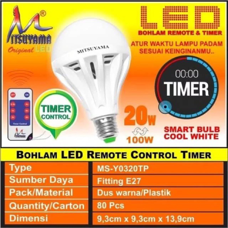 Jual Lampu Timer LED Remote Control 20 Watt Mitsuyama MS-Y0320TP (Bisa ...