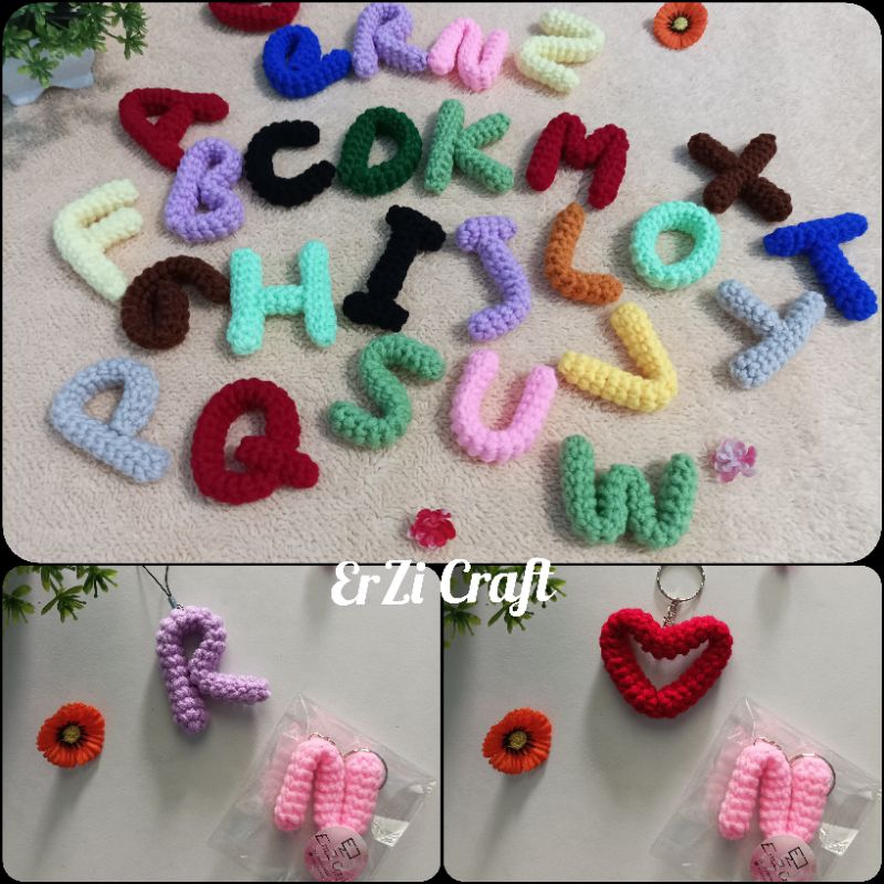 Jual Crochet alphabet letters brosch and keychain Bros dan ganci huruf ...