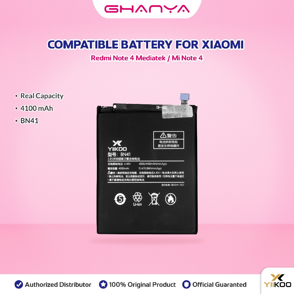 Jual YIIKOO Baterai XiaoMi BN41 Redmi Note 4X Mediatek Real