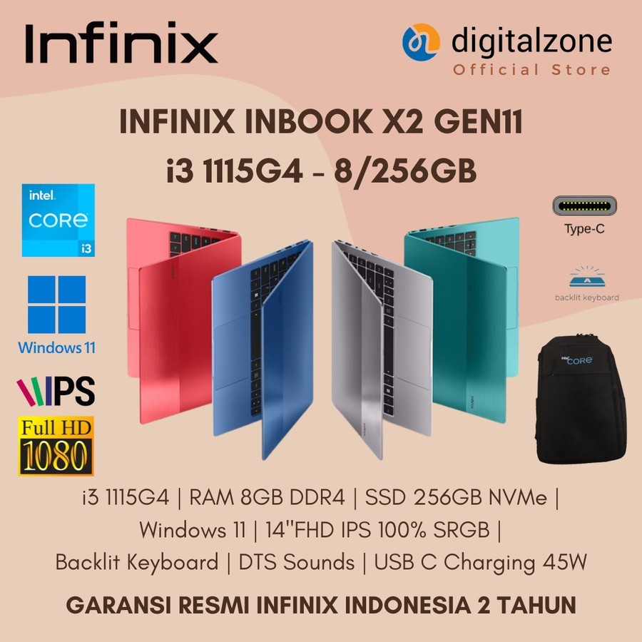 Jual INFINIX INBOOK X2 GEN 11 i3 1115G4 8GB 256GB W11 14"IPS FHD ...