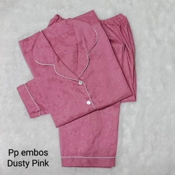 JNV Piyama PP Wanita Motif Satin Embos Baju Tidur Lengan Panjang Bahan Satin Embos