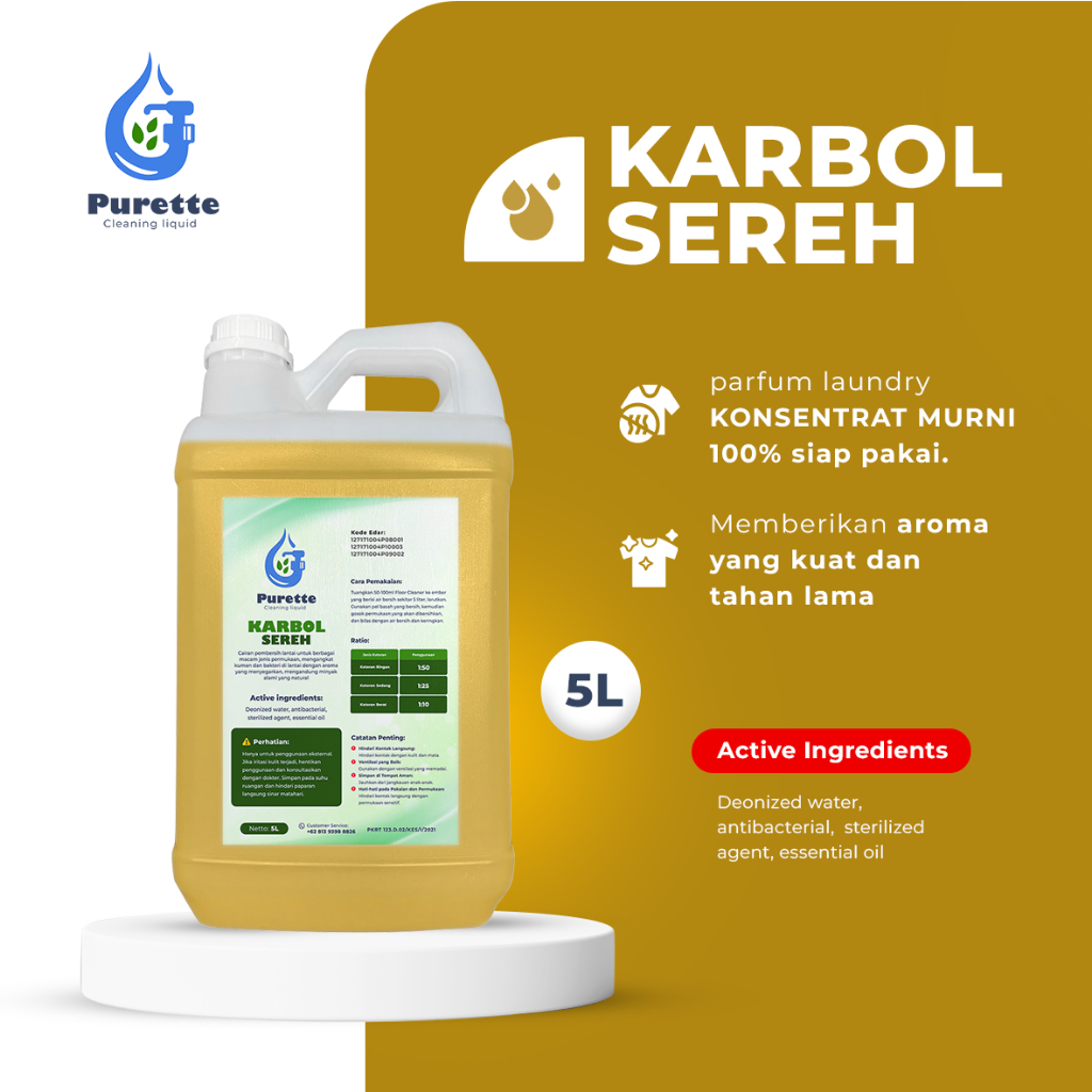 Jual Karbol Sereh Antibacterial Premium Purette 5l Pembersih Lantai