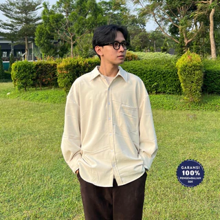 RoomFazza Kemeja Oversized Pria Lengan Panjang Kemeja Kasual Kemeja Polos Kemeja Pria Kemeja Army